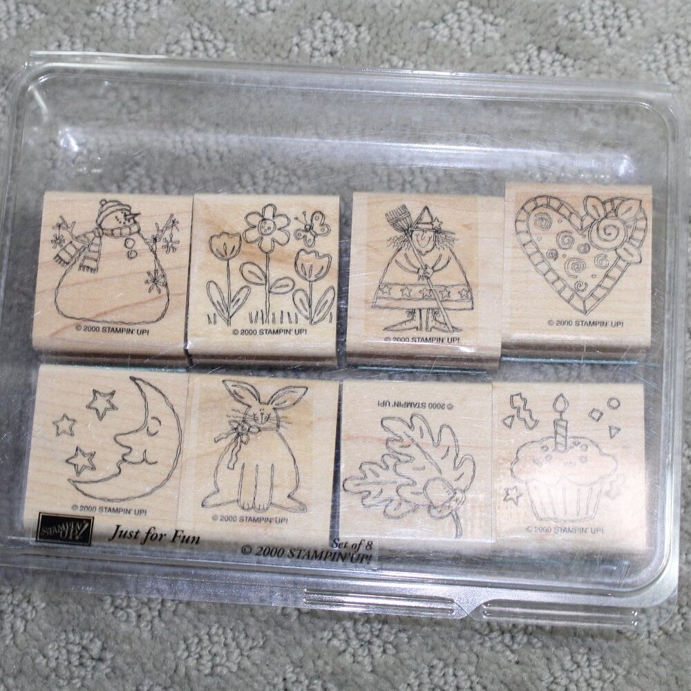 New & Used Stampin' Up Set of 8 Just For Fun Stamps - Mounted
